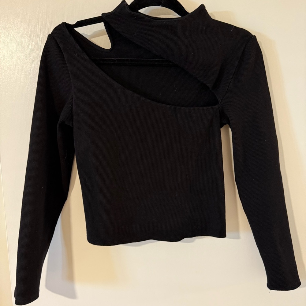 Anthropologie Black Asymmetrical Cut-Out Crop Top